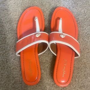 J. McLaughlin Orange and White Sandals with Wide Strap